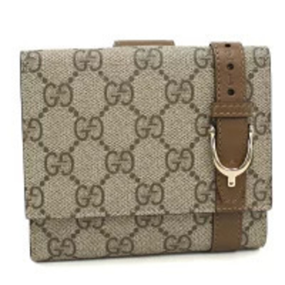 Gucci Bi fold Wallet Compact GG Supreme Double Snap Closure Beige Cream